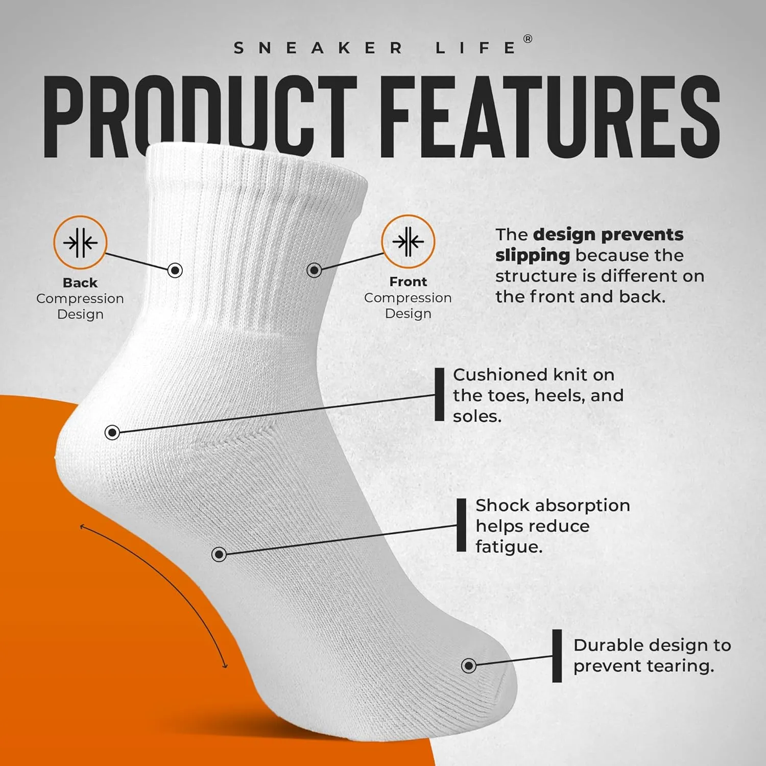 Men's Dri Fit Crew Socks with Cushioned Bottom Quarter Length & Half Crew Shock-Absorbing for Work & Athletic Use
