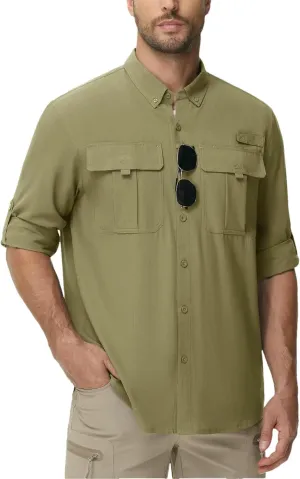 Mens Fishing Shirts UPF 50  UV Block Long Sleeve Shirt Breathable Trekking Hiking Sun Shirts for Men