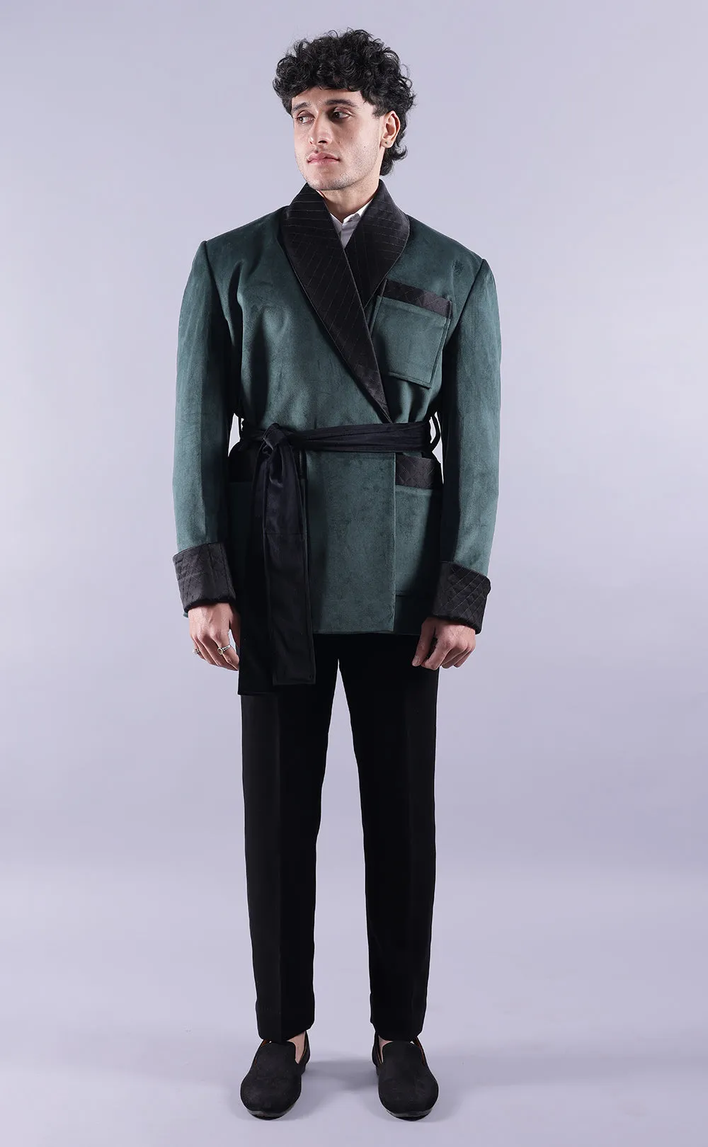 Men’s Green Velvet Smoking Jacket - Luxury Formal Wear, Elegant Evening Blazer