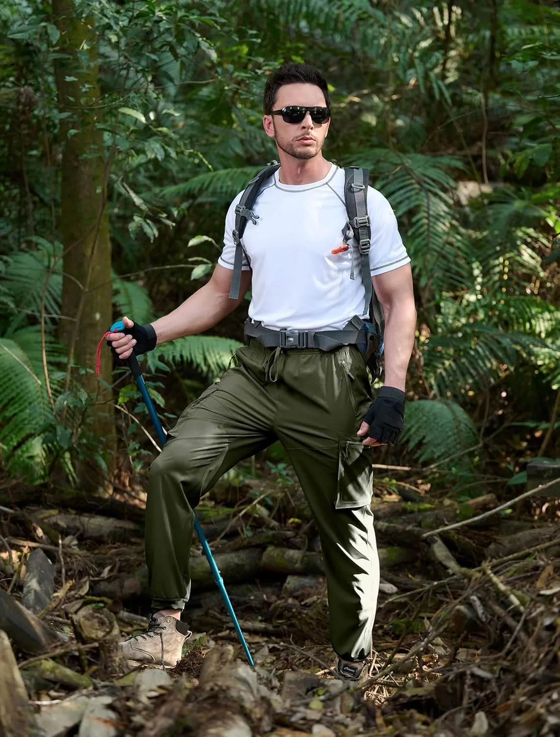 Men's Hiking Pants Cargo Lightweight Quick Dry Elastic Waist Golf Joggers with Zipper Pockets Water Resistant