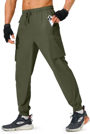 Men's Hiking Pants Cargo Lightweight Quick Dry Elastic Waist Golf Joggers with Zipper Pockets Water Resistant