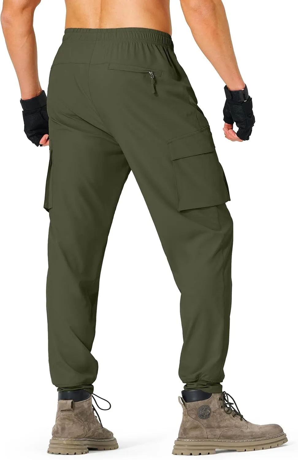 Men's Hiking Pants Cargo Lightweight Quick Dry Elastic Waist Golf Joggers with Zipper Pockets Water Resistant
