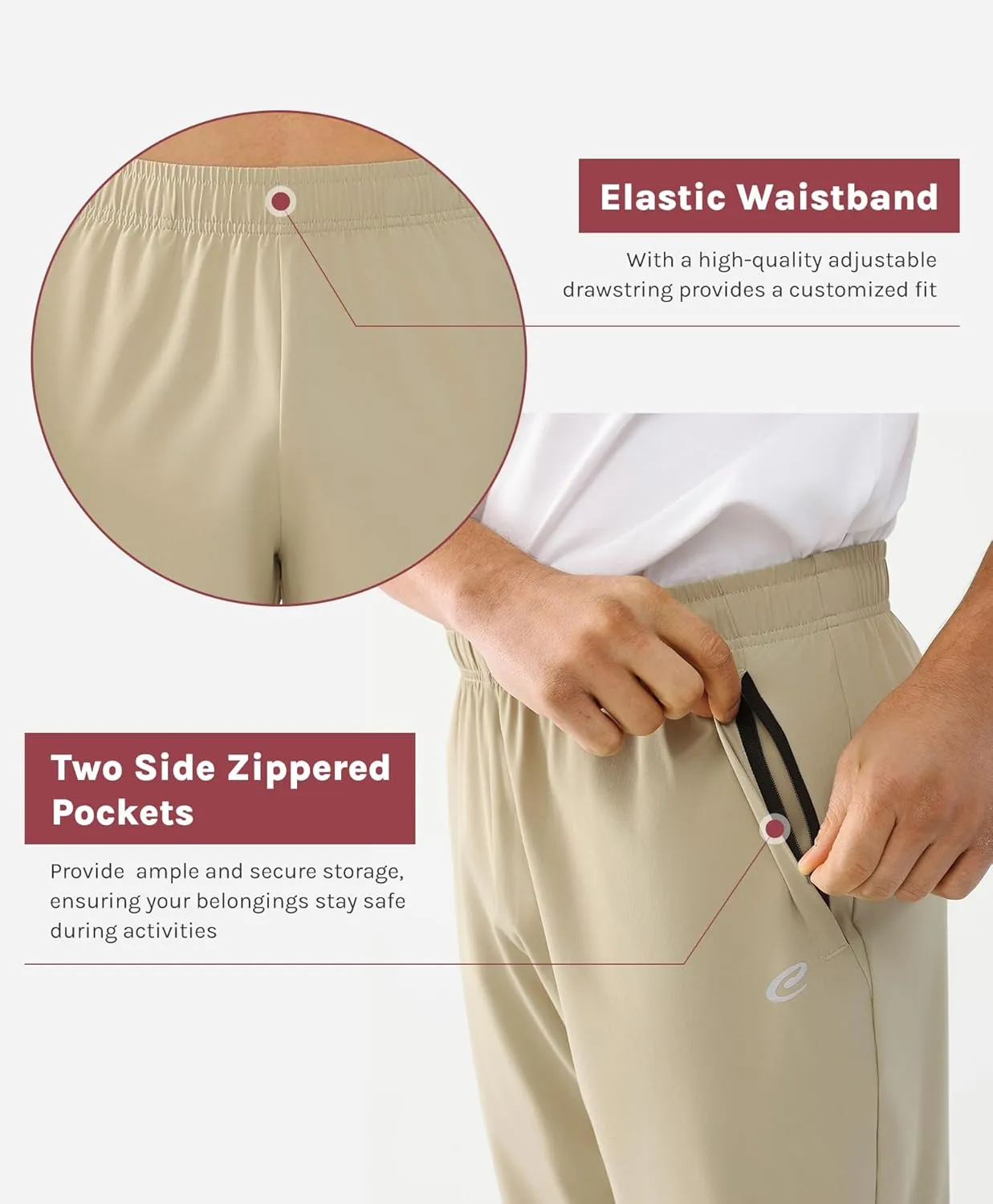 Men's Jogger Pants Lightweight Workout Running Tapered Joggers for Men with Zipper Pockets for Travel Casual