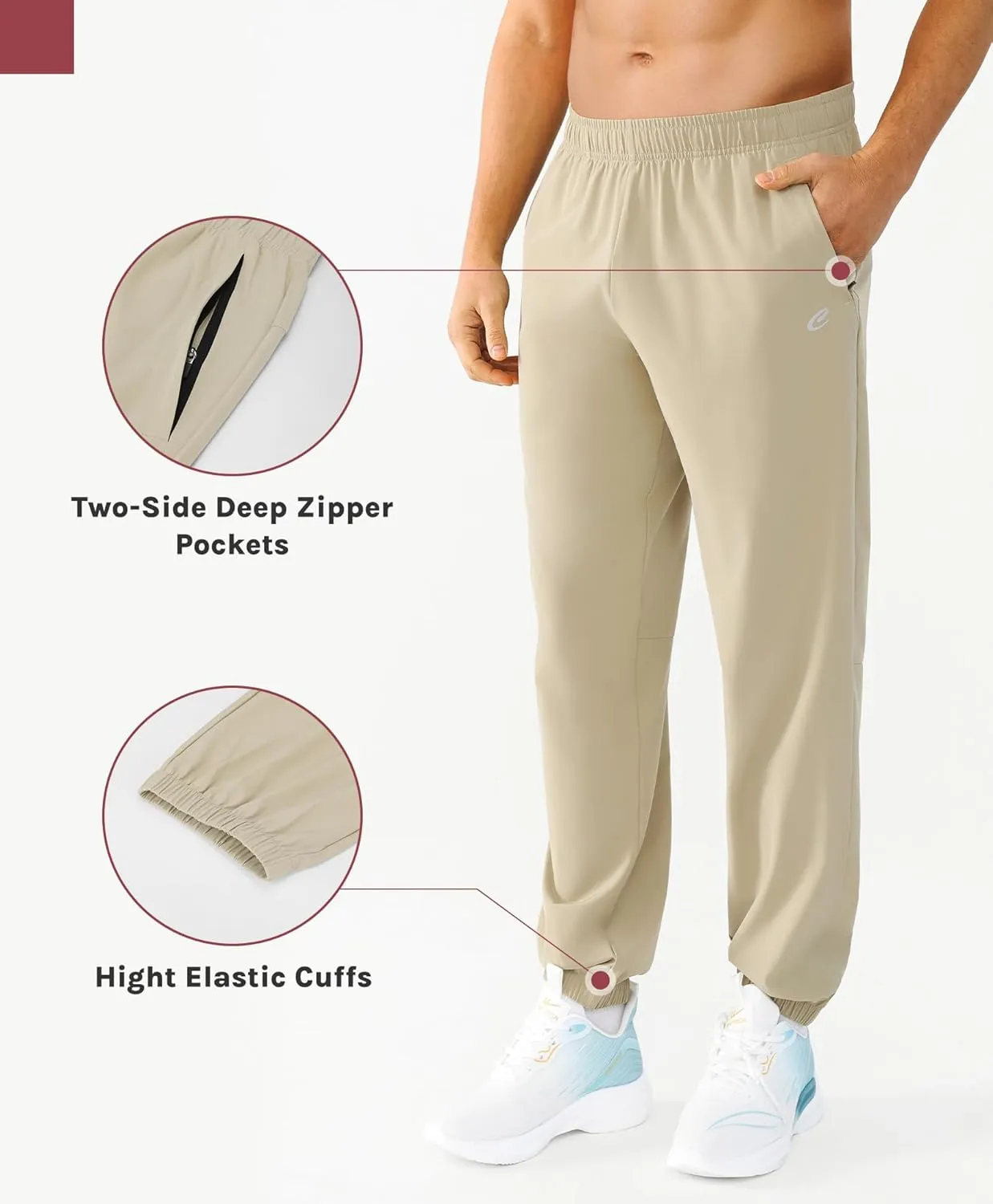Men's Jogger Pants Lightweight Workout Running Tapered Joggers for Men with Zipper Pockets for Travel Casual