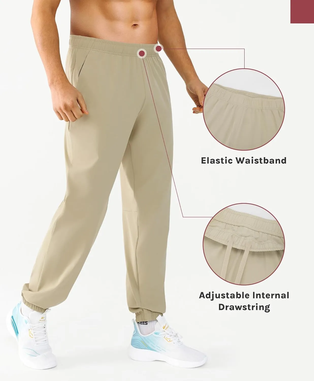Men's Jogger Pants Lightweight Workout Running Tapered Joggers for Men with Zipper Pockets for Travel Casual