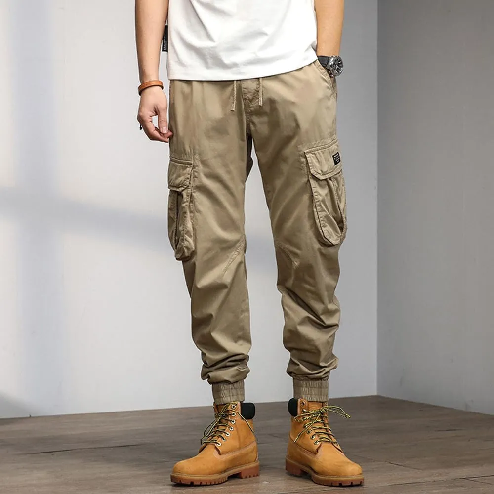 Men's Military Cargo Pants Drawstring Cotton Multi Pockets Regular Fit Work Pants