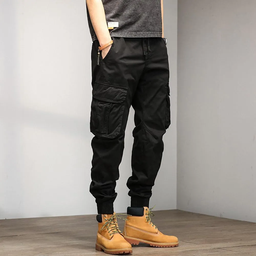 Men's Military Cargo Pants Drawstring Cotton Multi Pockets Regular Fit Work Pants