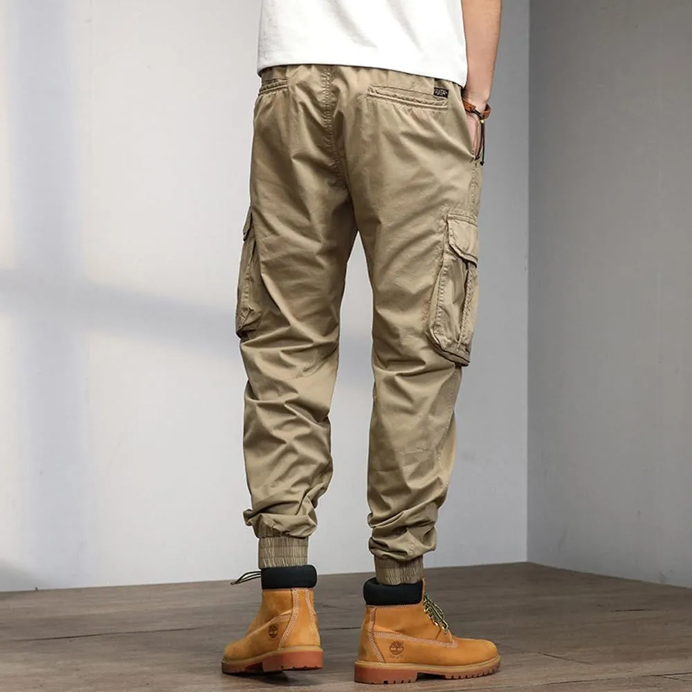 Men's Military Cargo Pants Drawstring Cotton Multi Pockets Regular Fit Work Pants