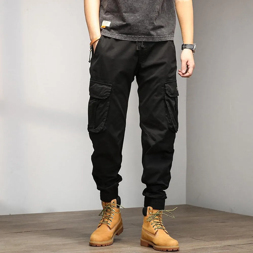 Men's Military Cargo Pants Drawstring Cotton Multi Pockets Regular Fit Work Pants
