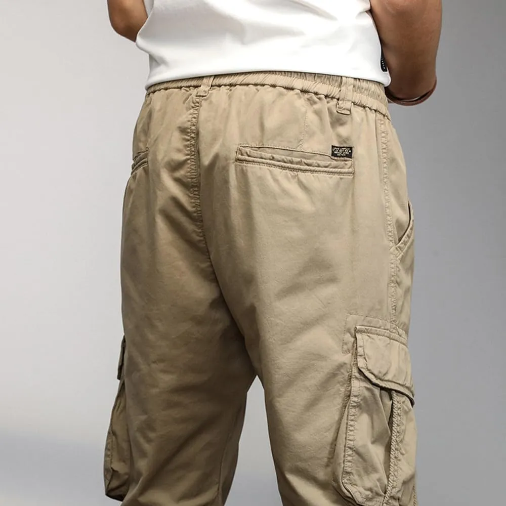 Men's Military Cargo Pants Drawstring Cotton Multi Pockets Regular Fit Work Pants