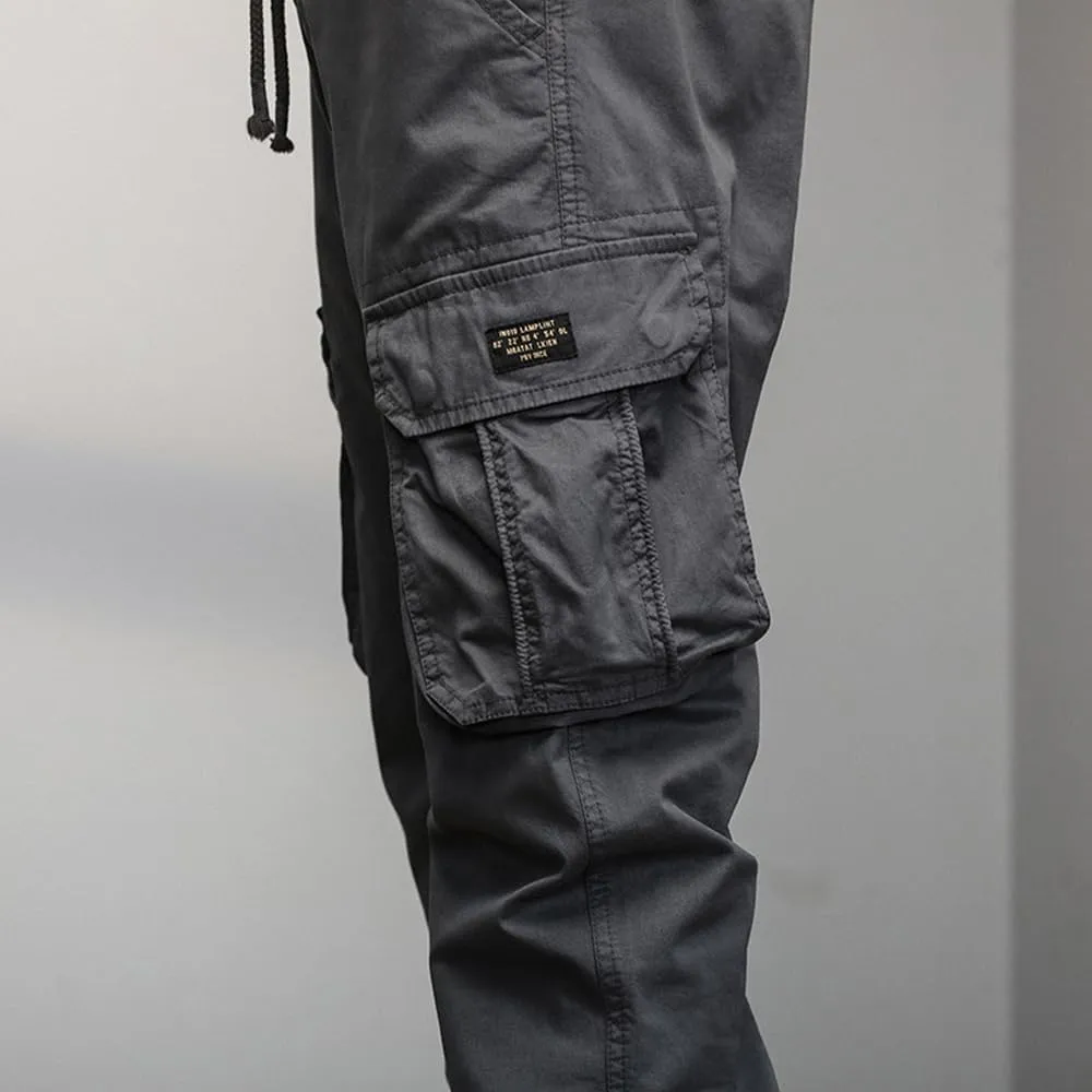 Men's Military Cargo Pants Drawstring Cotton Multi Pockets Regular Fit Work Pants