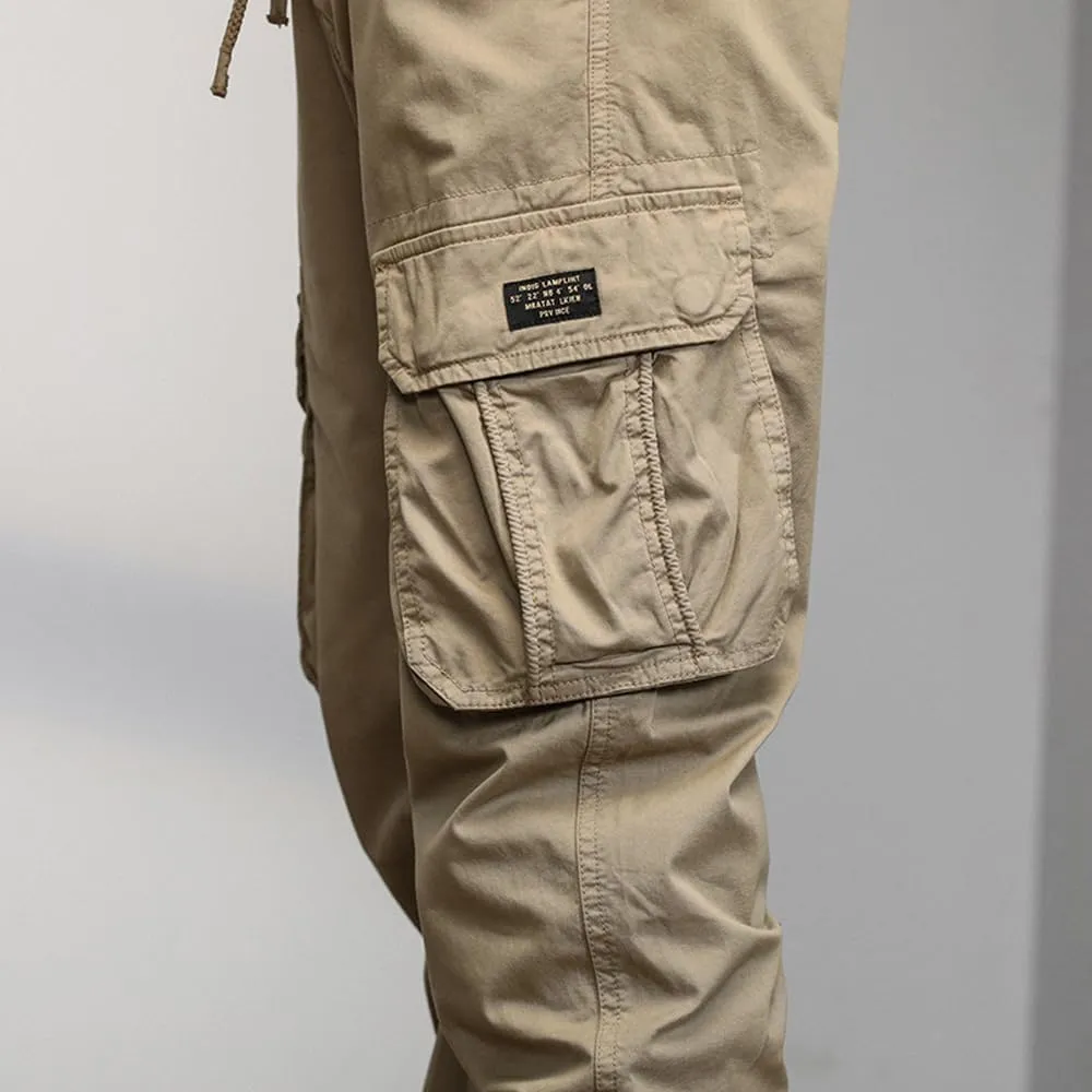 Men's Military Cargo Pants Drawstring Cotton Multi Pockets Regular Fit Work Pants