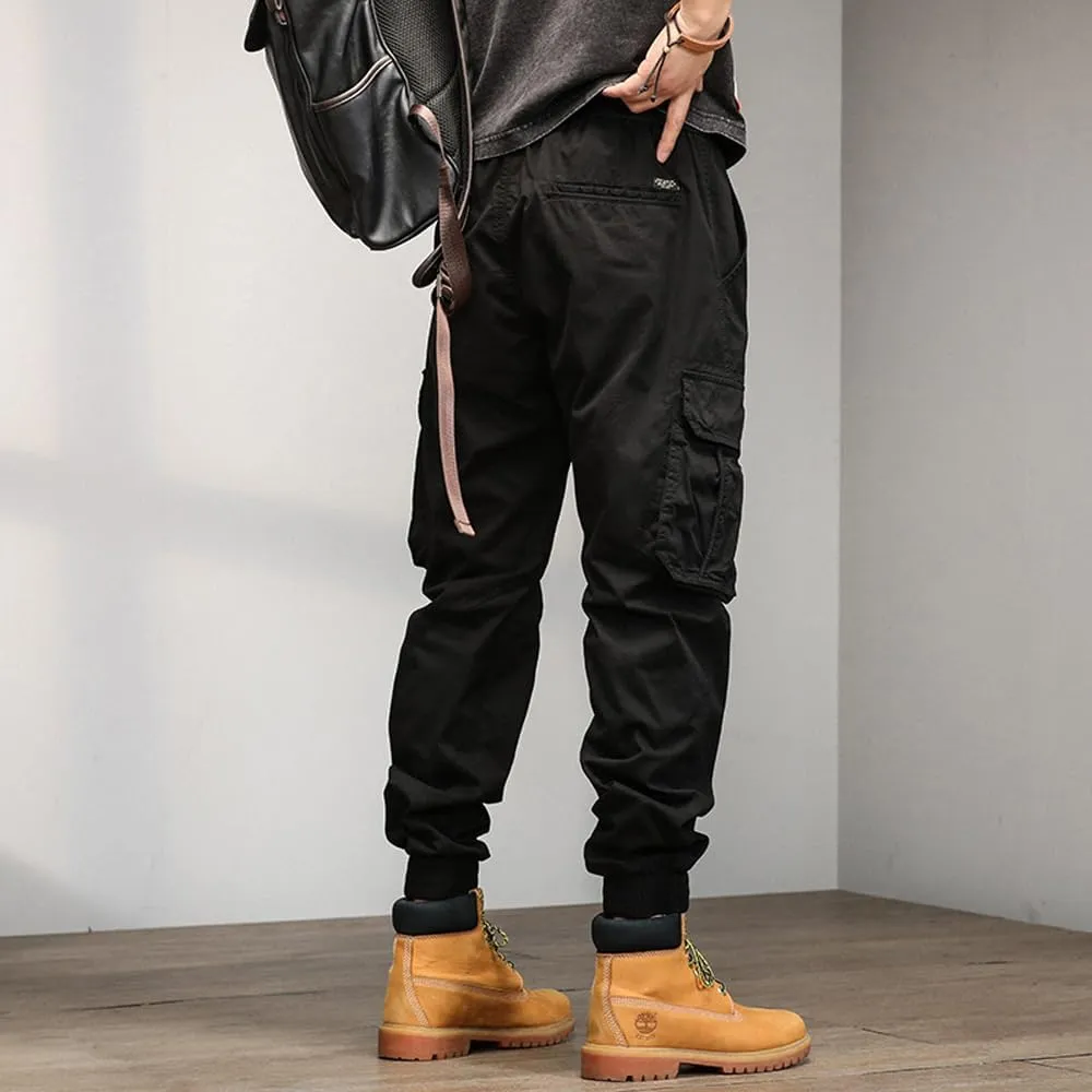 Men's Military Cargo Pants Drawstring Cotton Multi Pockets Regular Fit Work Pants