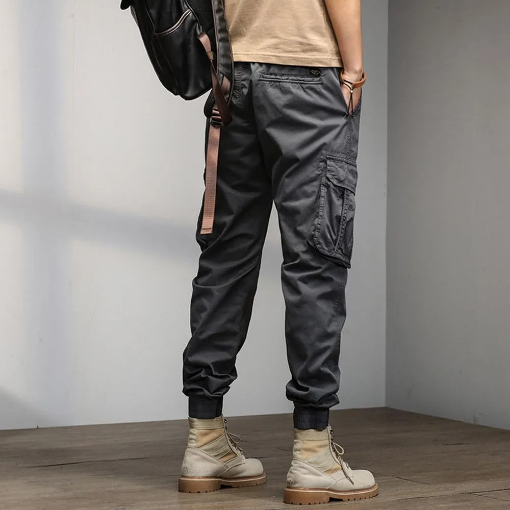 Men's Military Cargo Pants Drawstring Cotton Multi Pockets Regular Fit Work Pants