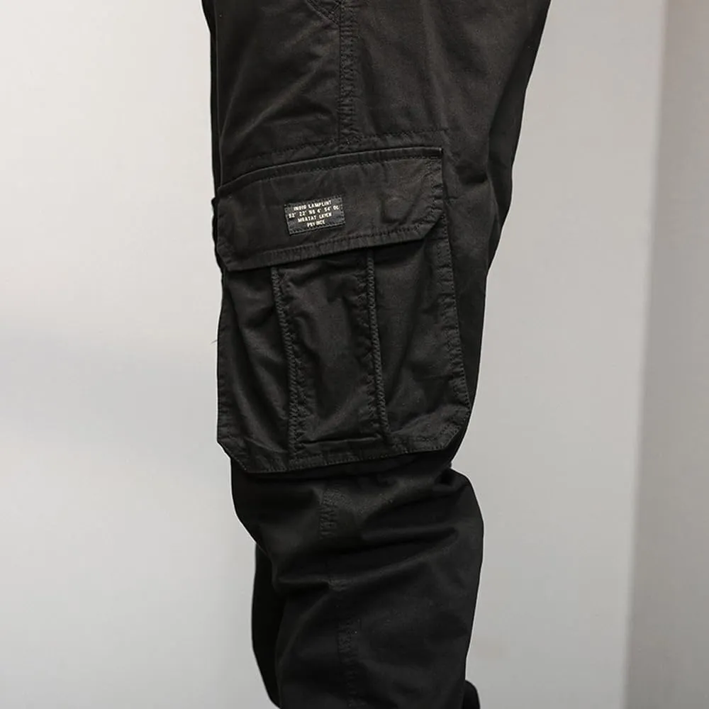 Men's Military Cargo Pants Drawstring Cotton Multi Pockets Regular Fit Work Pants