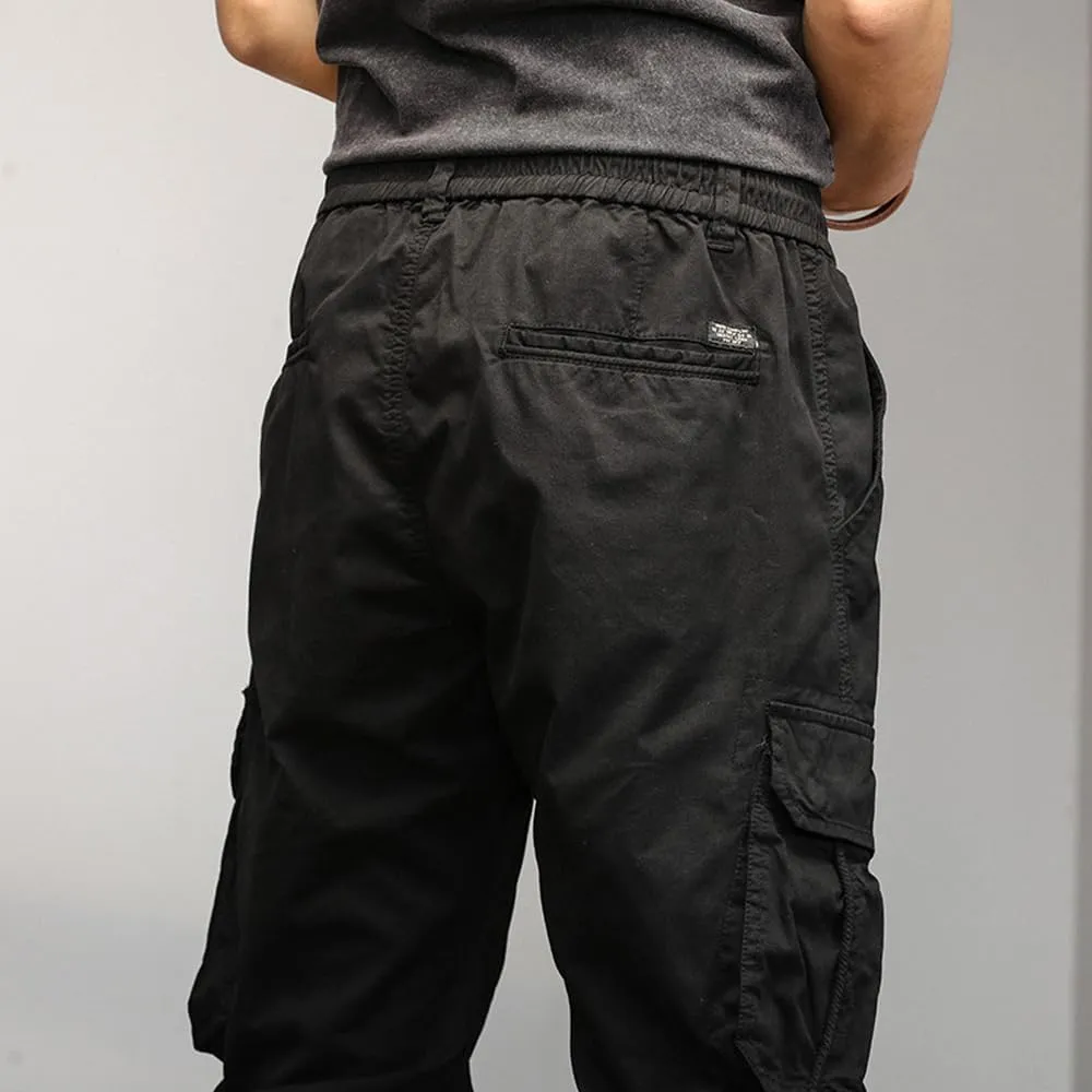 Men's Military Cargo Pants Drawstring Cotton Multi Pockets Regular Fit Work Pants