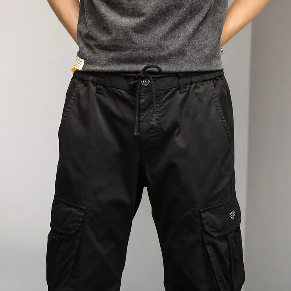 Men's Military Cargo Pants Drawstring Cotton Multi Pockets Regular Fit Work Pants