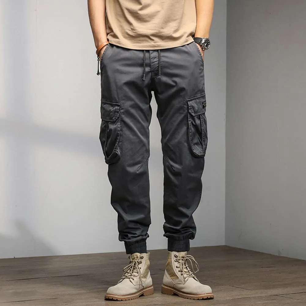 Men's Military Cargo Pants Drawstring Cotton Multi Pockets Regular Fit Work Pants