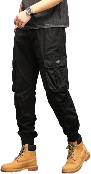Men's Military Cargo Pants Drawstring Cotton Multi Pockets Regular Fit Work Pants