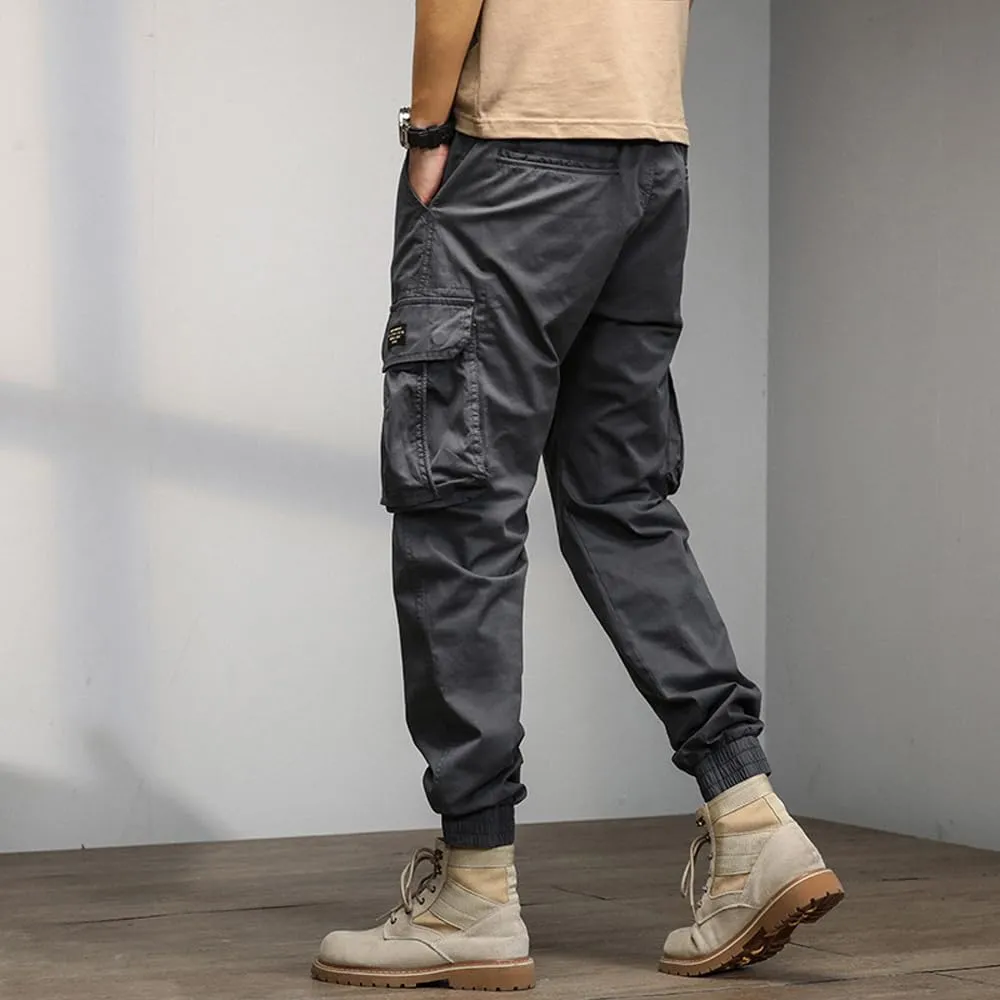 Men's Military Cargo Pants Drawstring Cotton Multi Pockets Regular Fit Work Pants