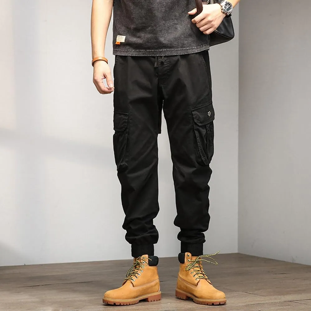 Men's Military Cargo Pants Drawstring Cotton Multi Pockets Regular Fit Work Pants