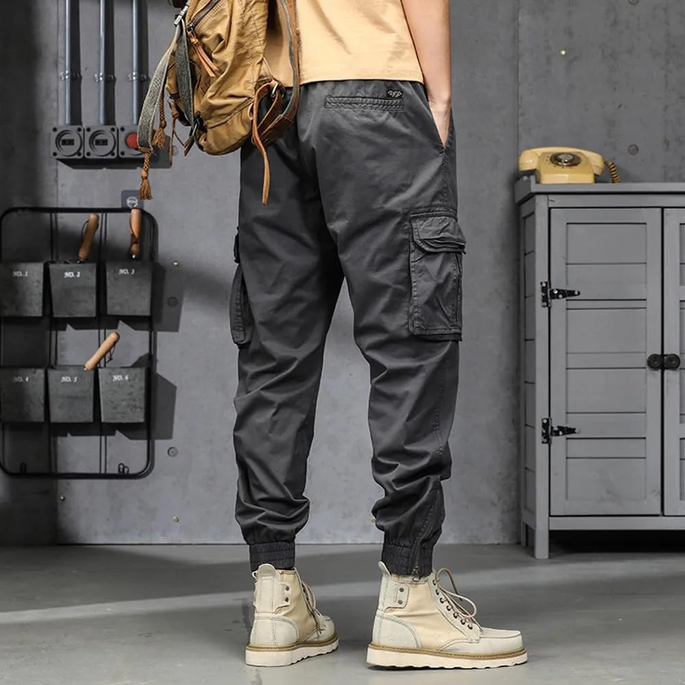 Men's Military Cargo Pants Drawstring Cotton Regular Fit Multi Pockets Work Pants