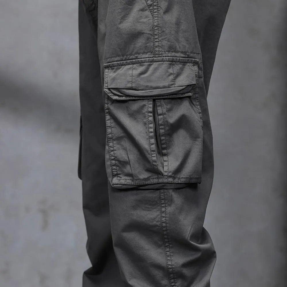 Men's Military Cargo Pants Drawstring Cotton Regular Fit Multi Pockets Work Pants