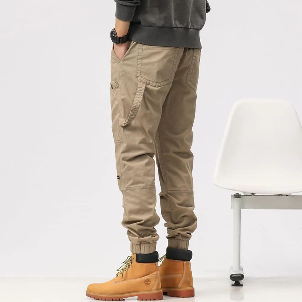 Men's Multi Pockets Tactical Cargo Pants Regular Fit Drawstring Cotton Work Trouser