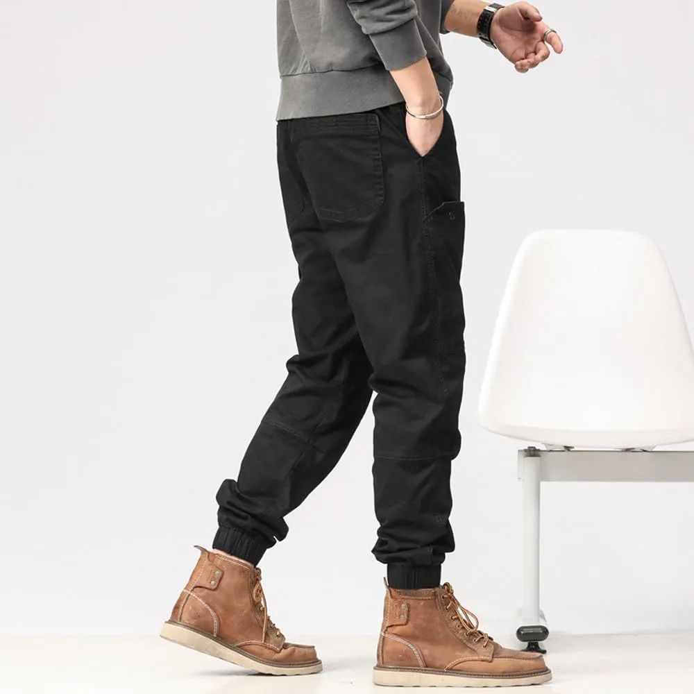 Men's Multi Pockets Tactical Cargo Pants Regular Fit Drawstring Cotton Work Trouser