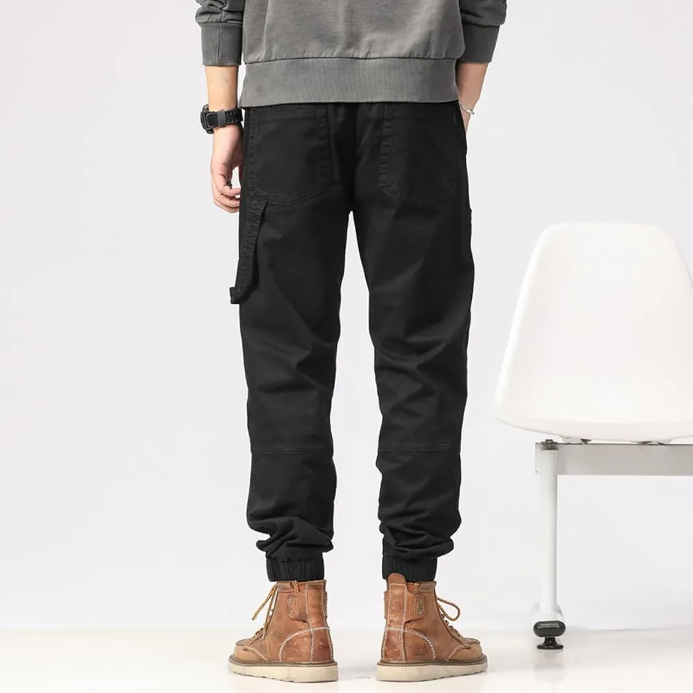 Men's Multi Pockets Tactical Cargo Pants Regular Fit Drawstring Cotton Work Trouser