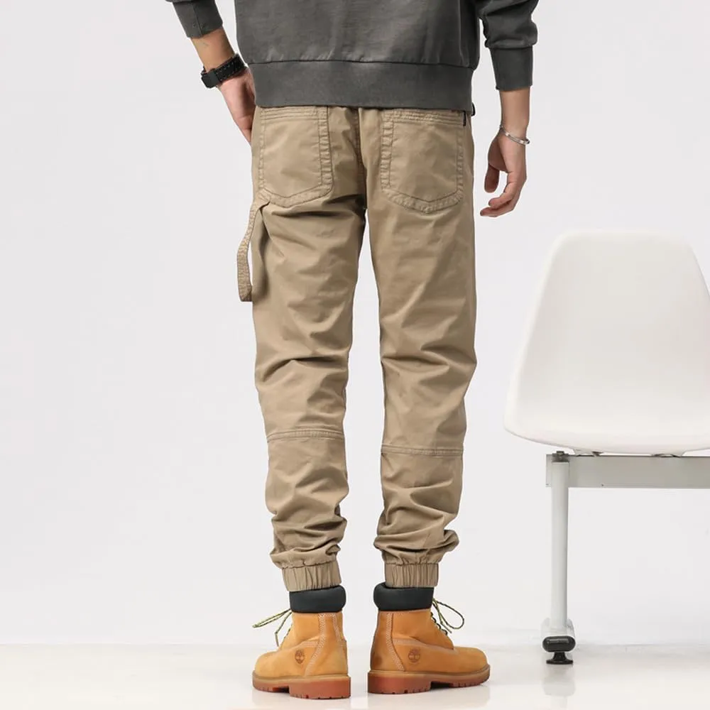 Men's Multi Pockets Tactical Cargo Pants Regular Fit Drawstring Cotton Work Trouser
