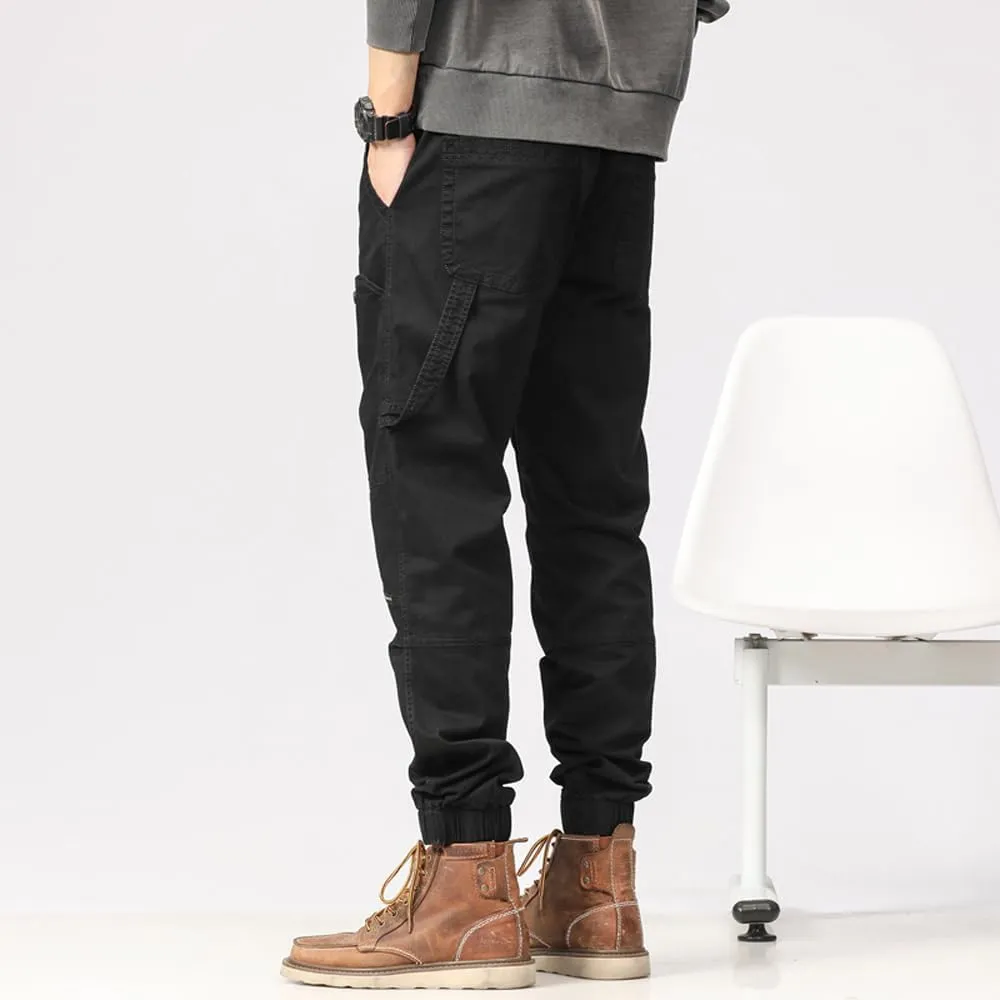 Men's Multi Pockets Tactical Cargo Pants Regular Fit Drawstring Cotton Work Trouser