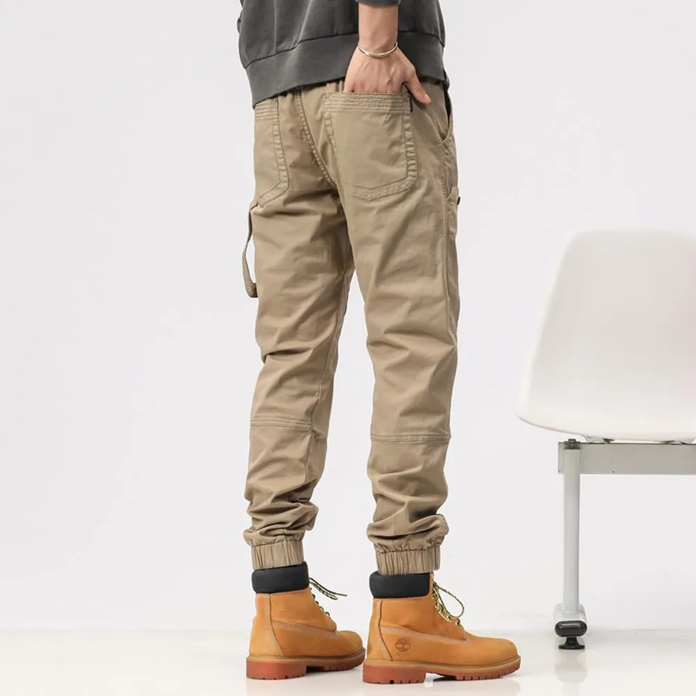 Men's Multi Pockets Tactical Cargo Pants Regular Fit Drawstring Cotton Work Trouser