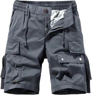 Men's Regular Fit Tactical Cargo Shorts Summer Drawstring Cotton Multi Pockets Work Shorts