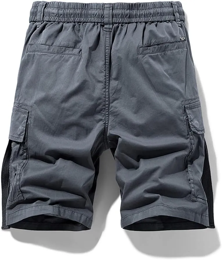 Men's Regular Fit Tactical Cargo Shorts Summer Drawstring Cotton Multi Pockets Work Shorts