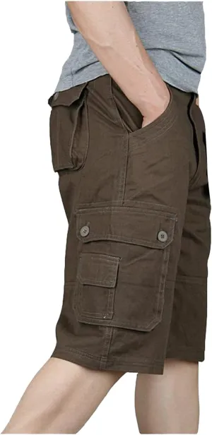 Men'S Straight Cargo Shorts with Multi Pockets and Zipper Outdoor Summer Solid Regular Fit Casual Shorts