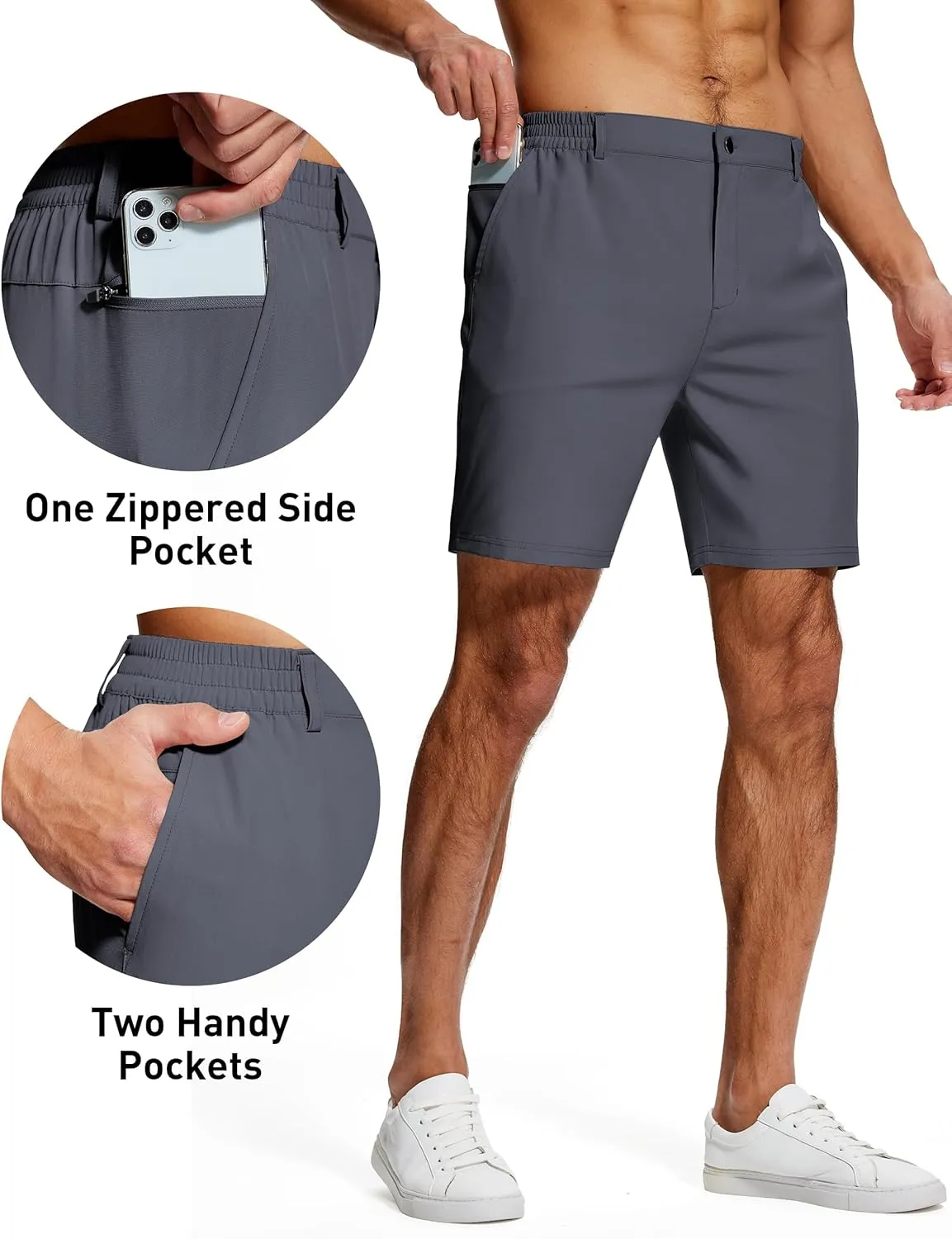 Mens Stretch Golf Shorts 7 Inch Inseam Quick Dry Lightweight Dress Shorts for Men with Zipper Pockets Hiking