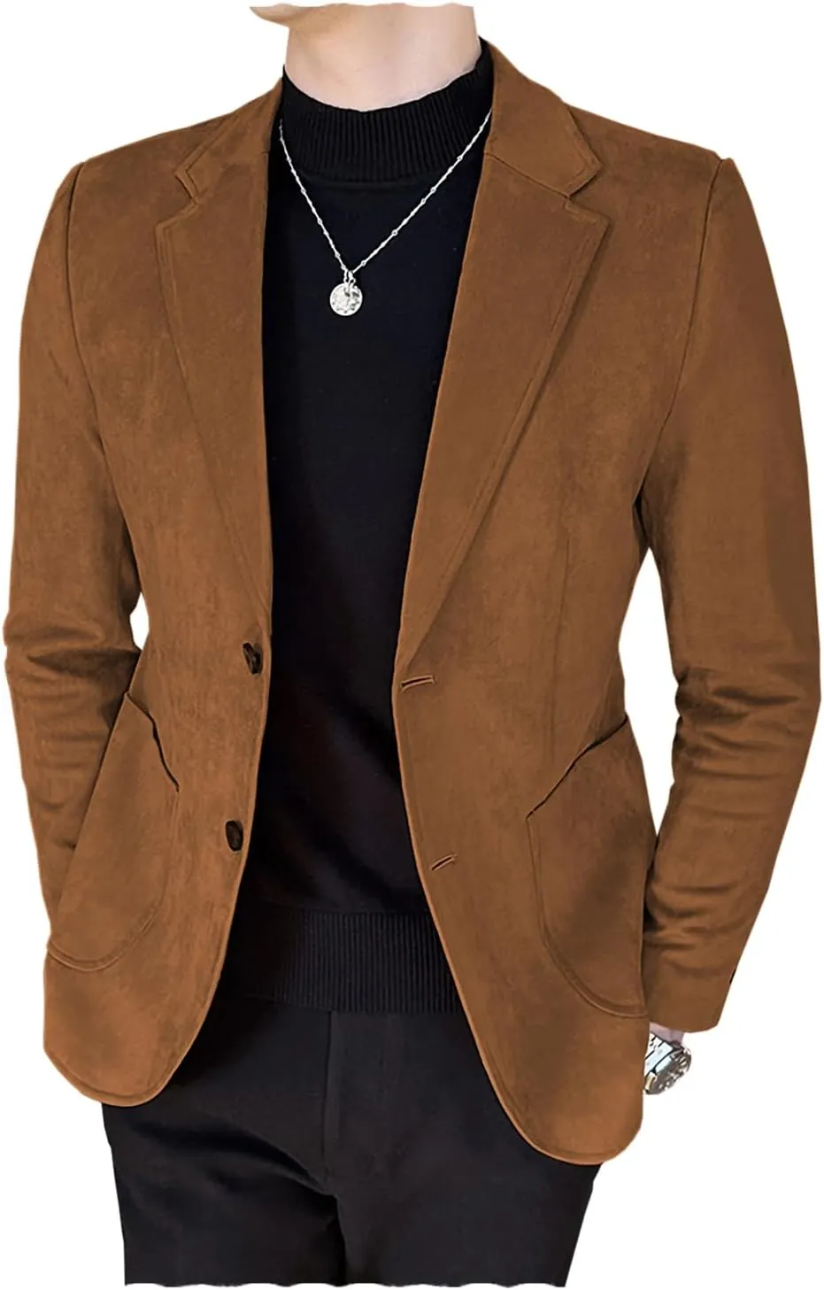 Mens Suede Blazer 2 Buttons Casual Vintage Sport Coat Faux Leather Suit Wedding Party Wedding Party