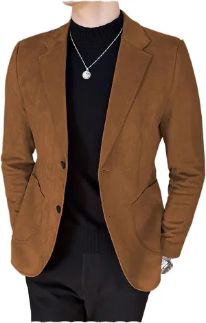 Mens Suede Blazer 2 Buttons Casual Vintage Sport Coat Faux Leather Suit Wedding Party Wedding Party
