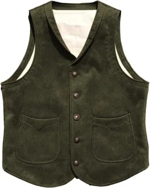 Men's Suede Leather Vest Cowhide Waistcoat Man Western Cowboy Vests with Pockets