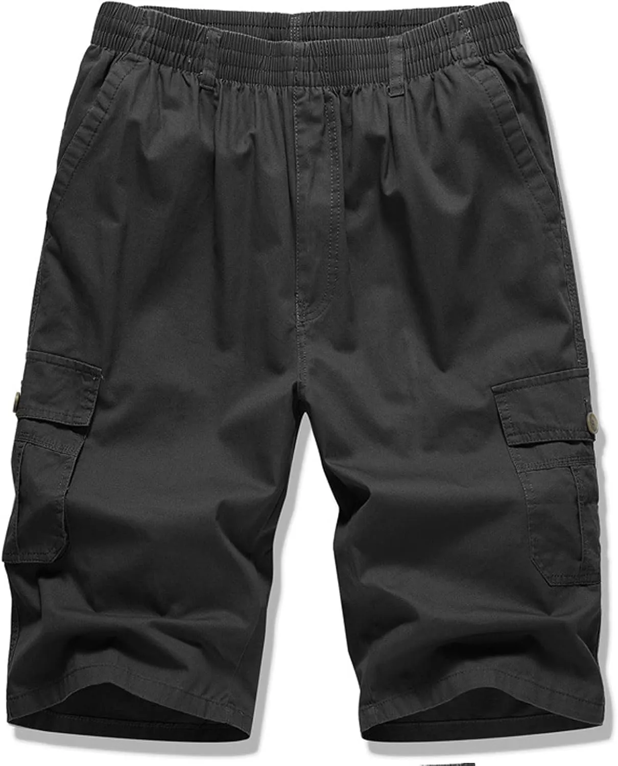 Mens Summer Shorts Loose Fit Cotton Elastic Waist Multi Pockets Cargo Shorts Fashion Outdoor Solid Beach Shorts