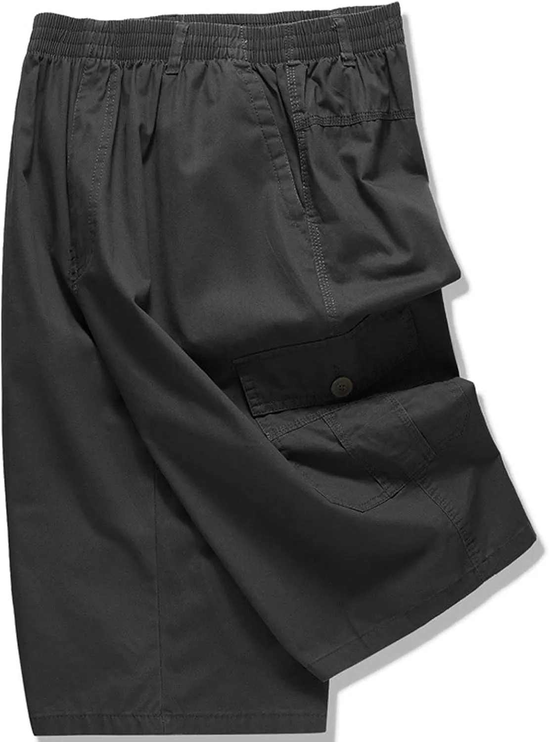 Mens Summer Shorts Loose Fit Cotton Elastic Waist Multi Pockets Cargo Shorts Fashion Outdoor Solid Beach Shorts