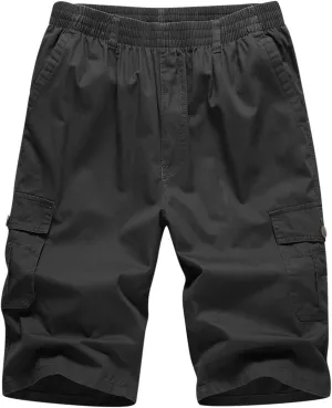 Mens Summer Shorts Loose Fit Cotton Elastic Waist Multi Pockets Cargo Shorts Fashion Outdoor Solid Beach Shorts