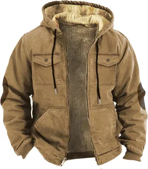 Men's Thermal Hooded Puffer Jacket Winter Coats Western Cowboy 3D Printed Hooded Brown Men's Winter Jacket with Hood