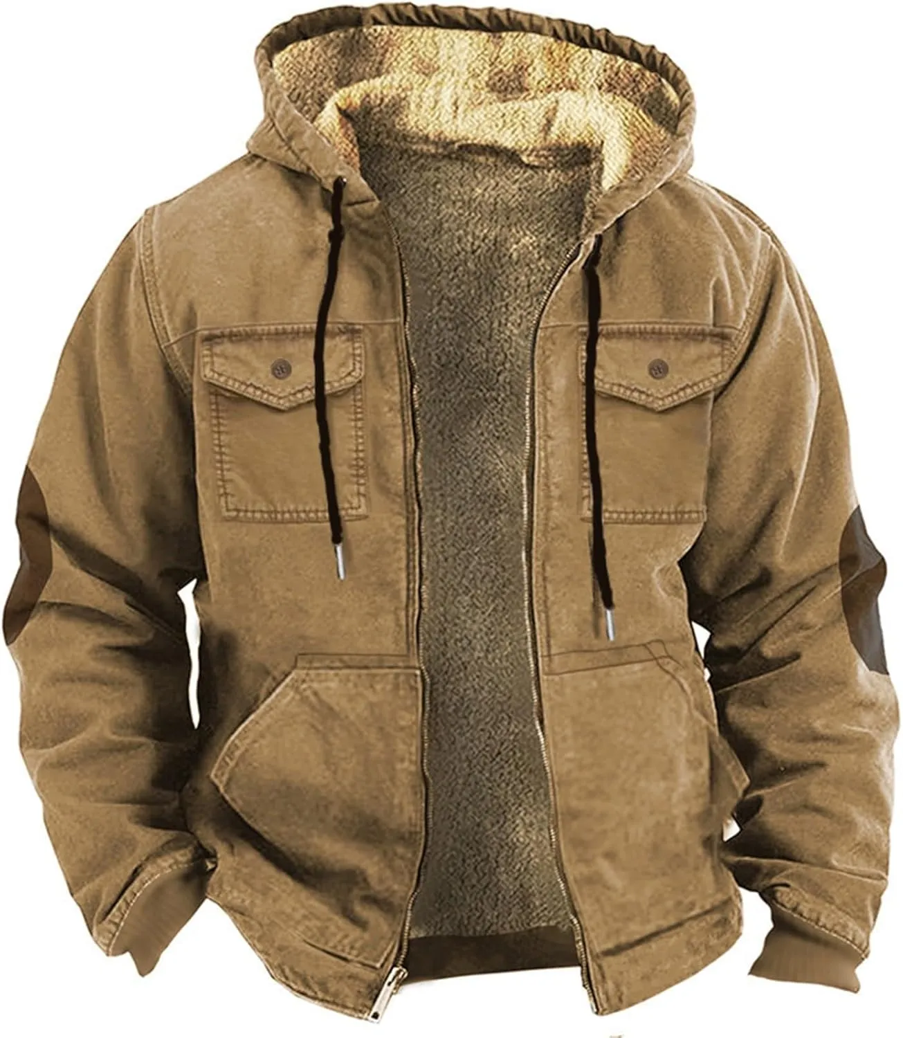 Men's Thermal Hooded Puffer Jacket Winter Coats Western Cowboy 3D Printed Hooded Brown Men's Winter Jacket with Hood