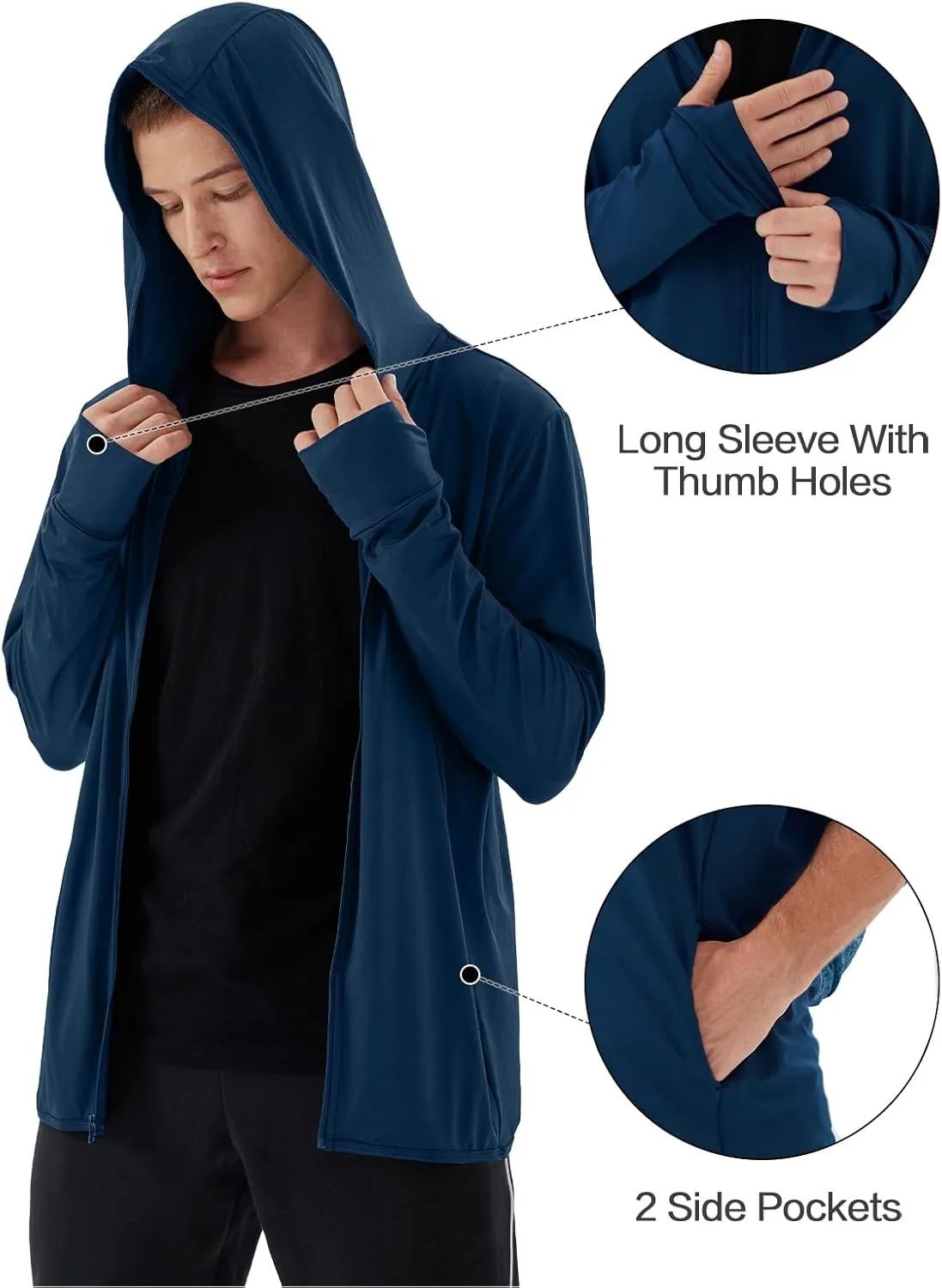 Mens UPF 50  UV Full Zip Sun Protection Hoodie Jacket With Thumb holes Cooling Lightweight Fishing Hiking Cooling Shirts men