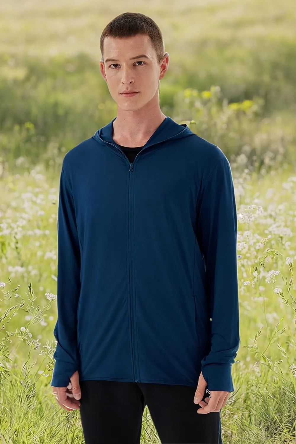 Mens UPF 50  UV Full Zip Sun Protection Hoodie Jacket With Thumb holes Cooling Lightweight Fishing Hiking Cooling Shirts men
