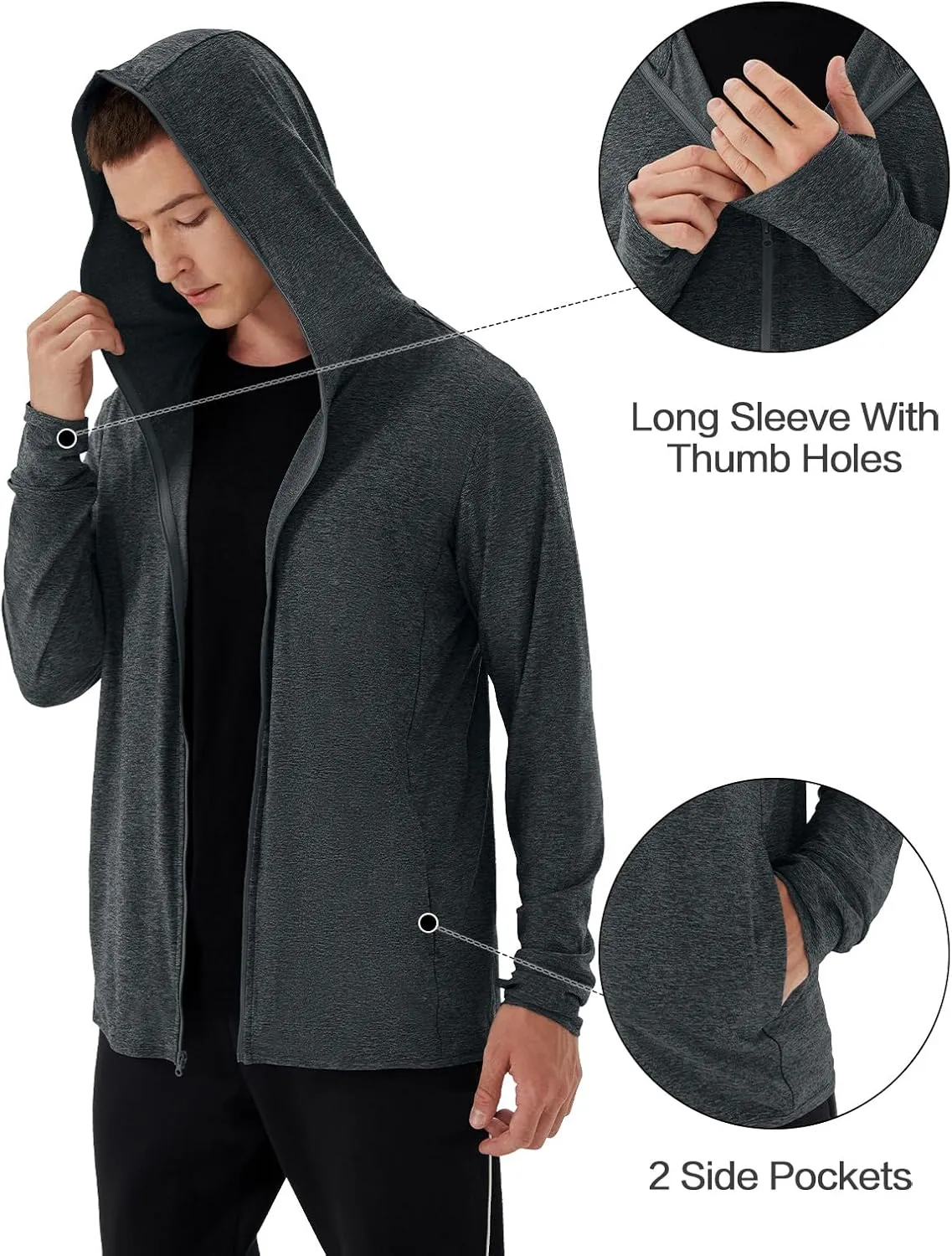 Mens UPF 50  UV Full Zip Sun Protection Hoodie Jacket With Thumb holes Cooling Lightweight Fishing Hiking Cooling Shirts men