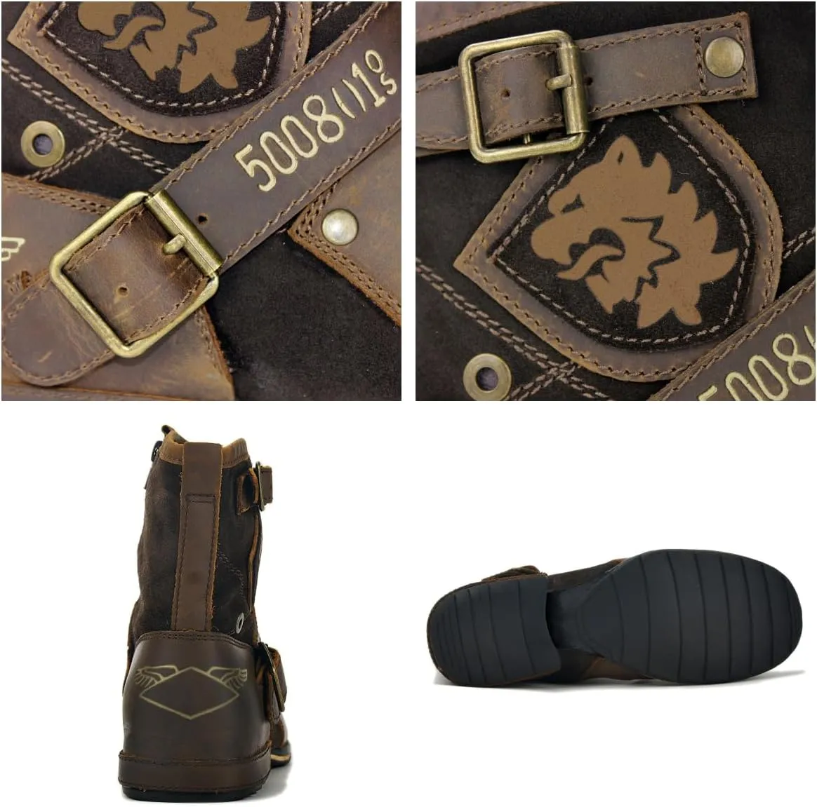 Men's Vintage Mid-calf Boots, Motorcycle Boots with Double Buckle Straps and Side Zippers - Casual Round Toe, Suitable for All Seasons