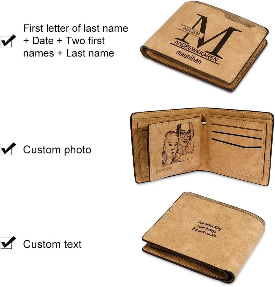 Mens Wallet Personalized Engraved Custom Photo Wallet Bifold Wallet Gift for Men